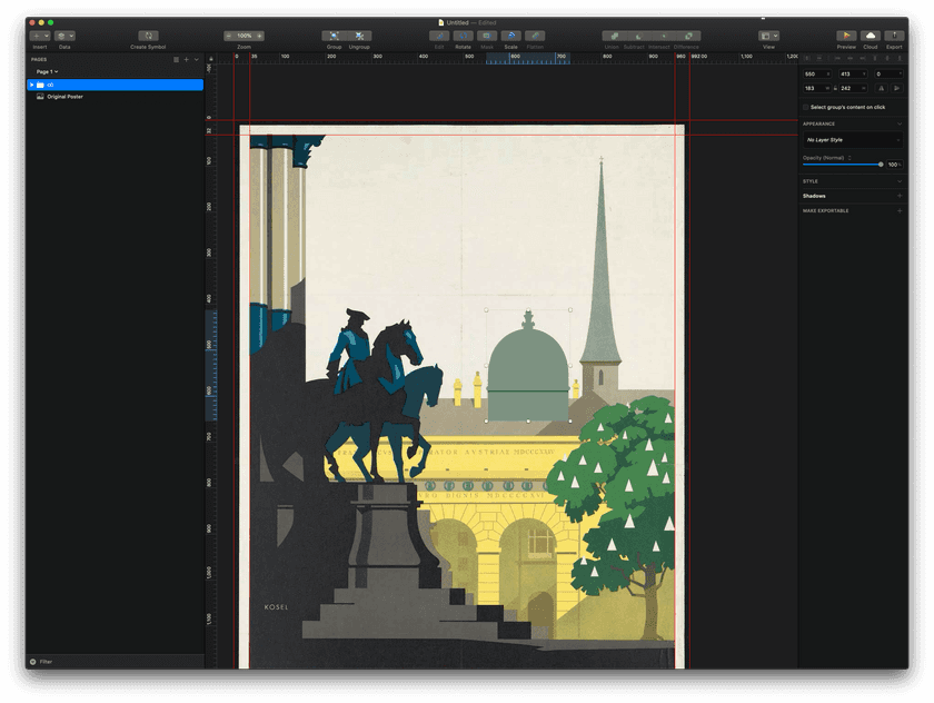 A screenshot showing the first shape drawn on top of the poster