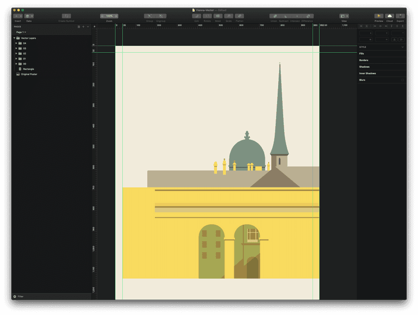 A screenshot showing several different shapes starting to resemble the original poster