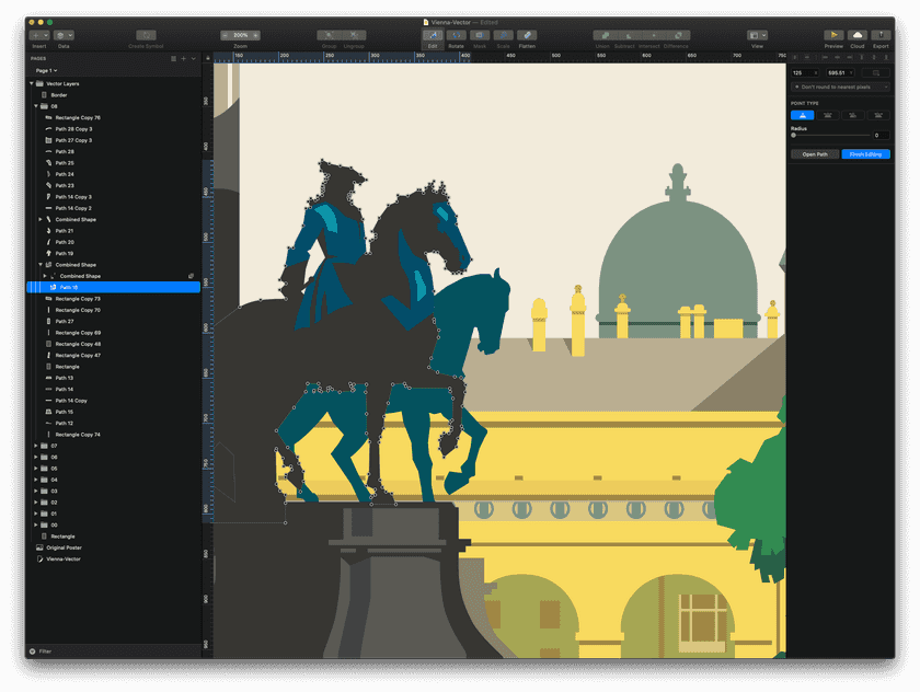A screenshot showing how many points and coordinates make up the horse and rider