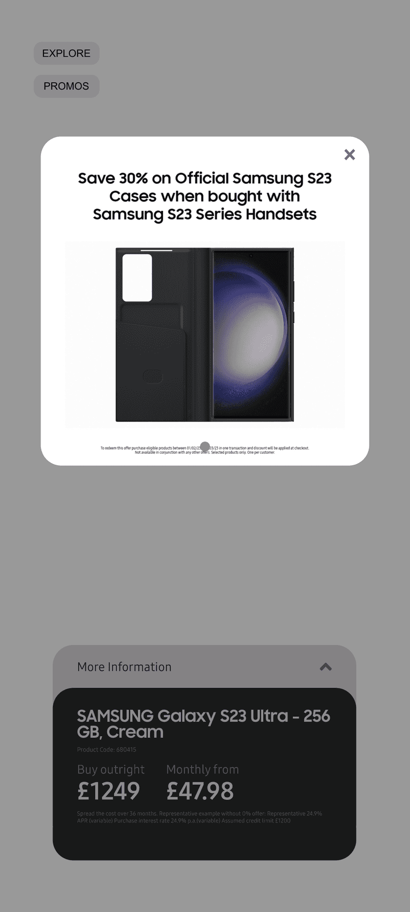 The 'Promos' modal open